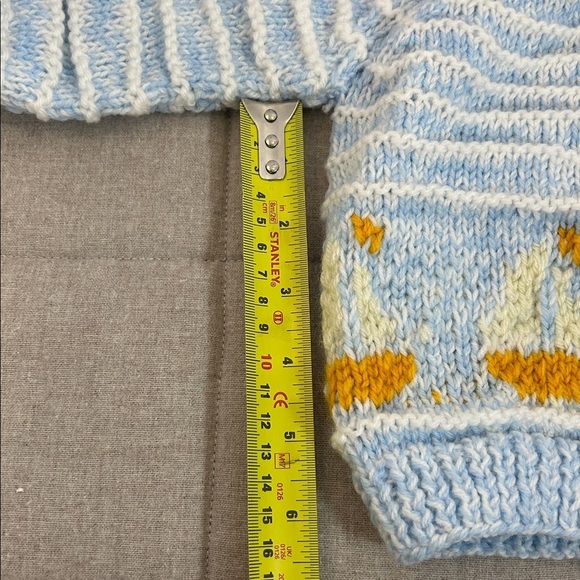 Sweater.  Hand made. Vintage. Blue and White Striped Baby Sailboat Design - Picture 2 of 4